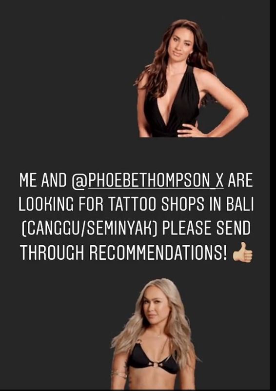 Phoebe Thompson asks fans to recommend a tattoo studio in Bali where she won't g