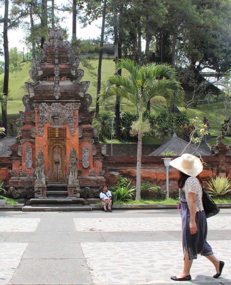 Tourist at temple in bali