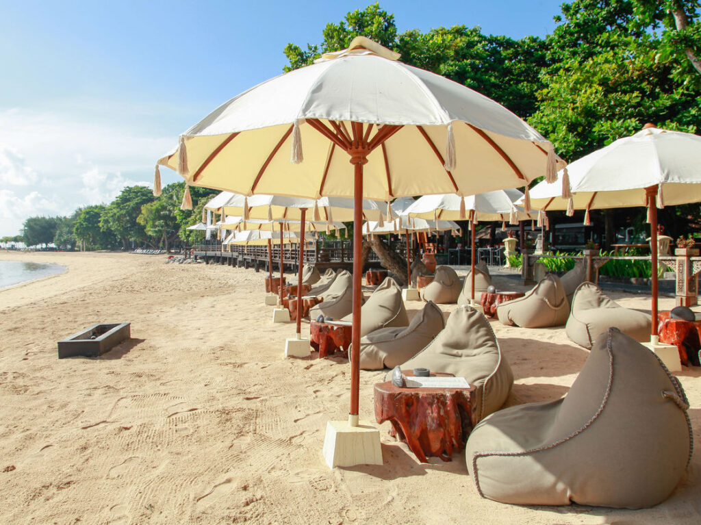 Empty bean bags on beach