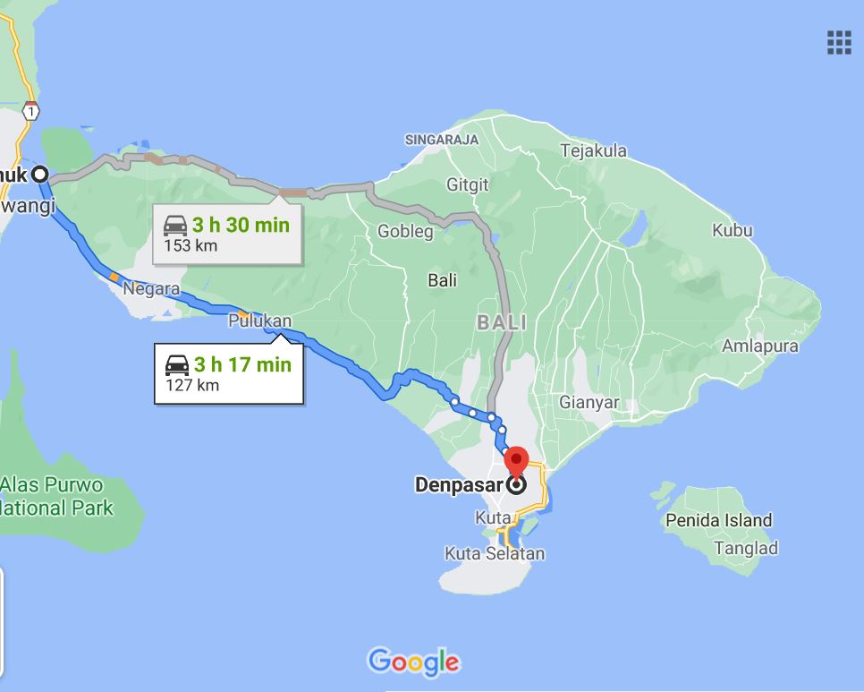 road from gilimanuk to denpasar