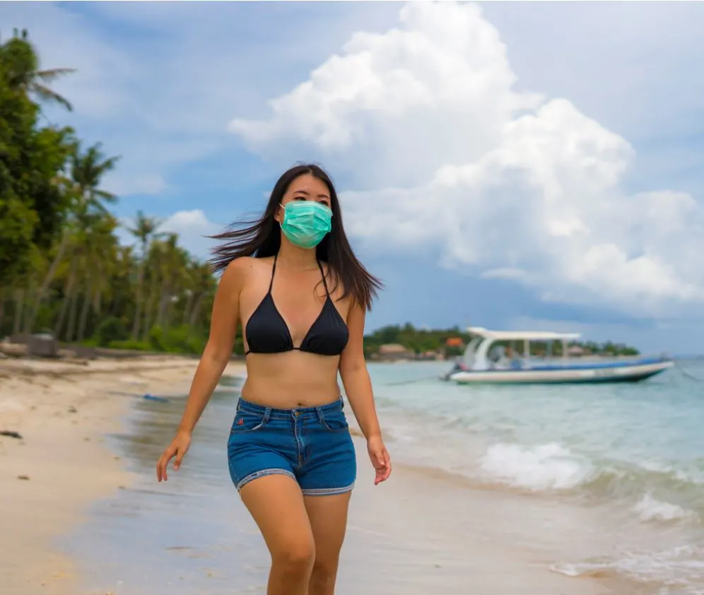 Tourist in Bali with face mask