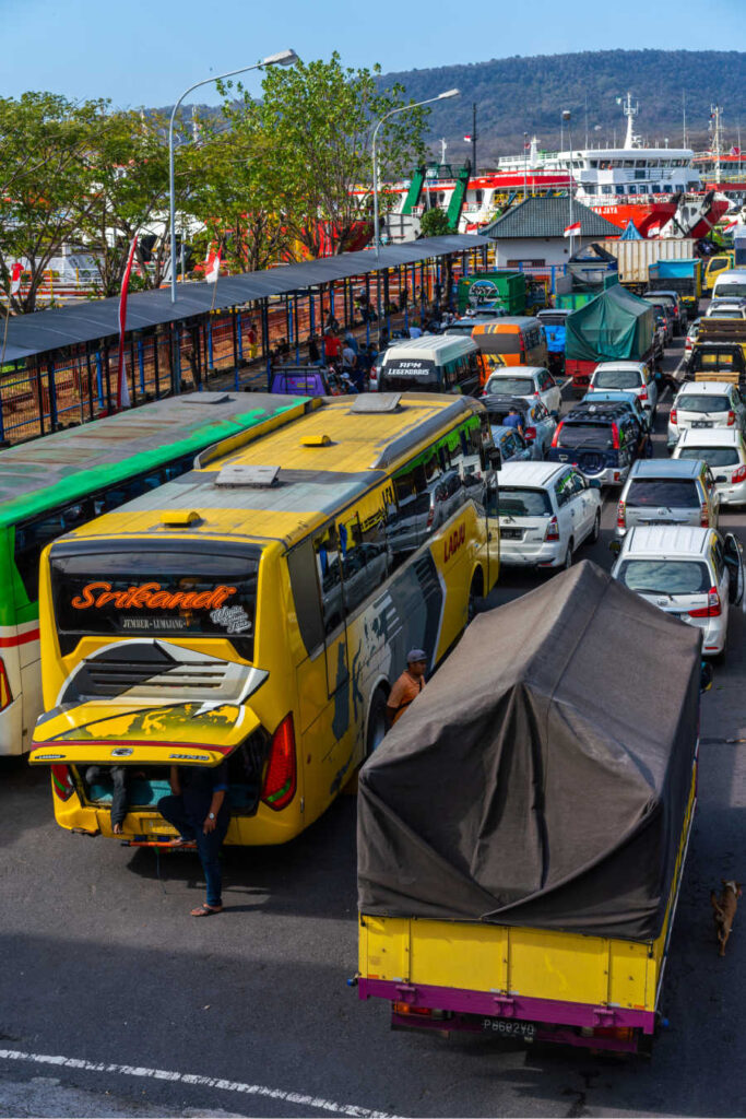 Trucks lined up at Gilimanuk port