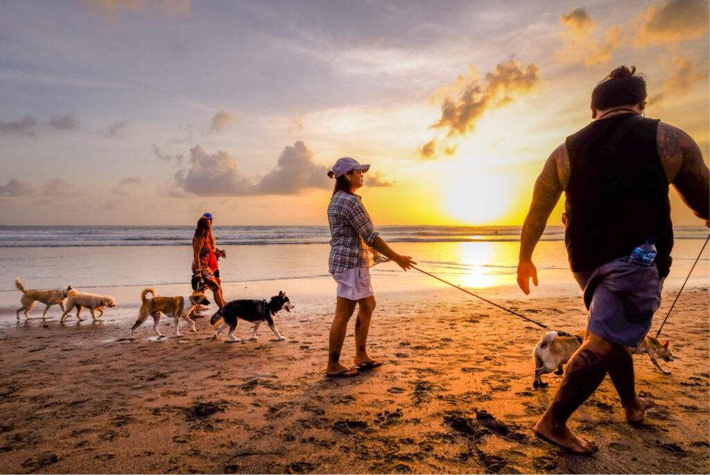 locals walking on beach