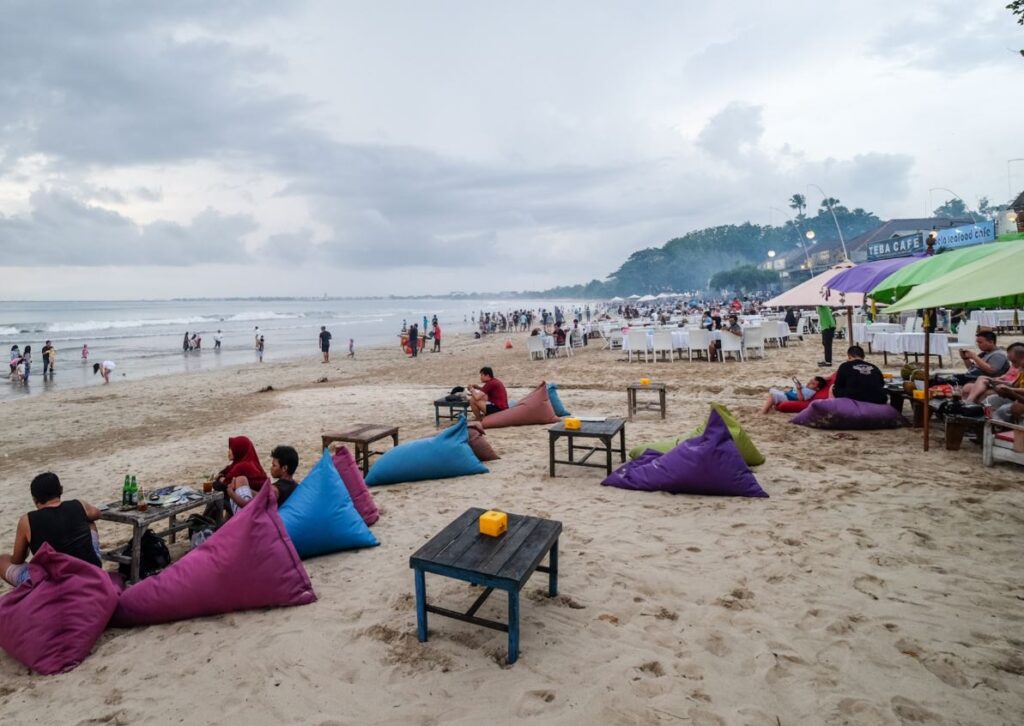 Busy beach during pandemic in bali