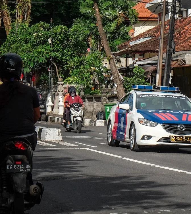 Bali police car on street