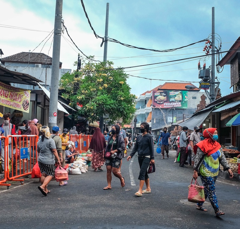 crowded street Bali locals