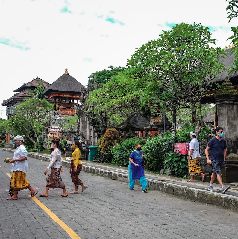 locals mask street in Bali