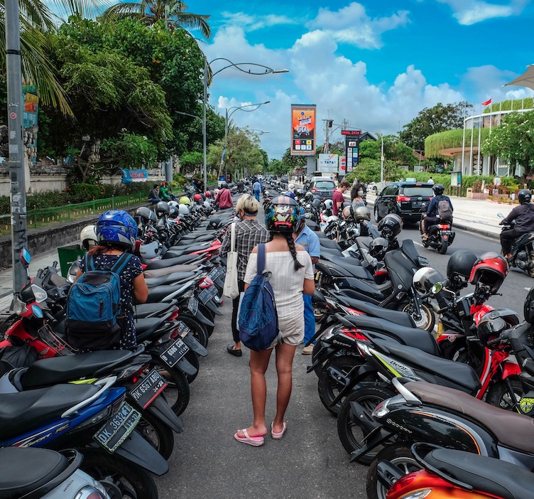 parked motorbikes in Bali