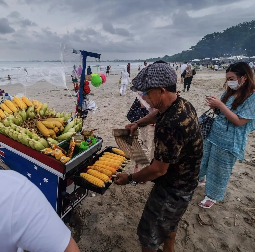 Bali beach food vendor masks