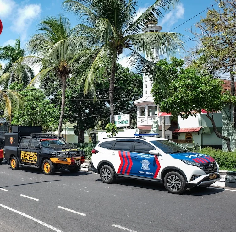 Bali police trucks