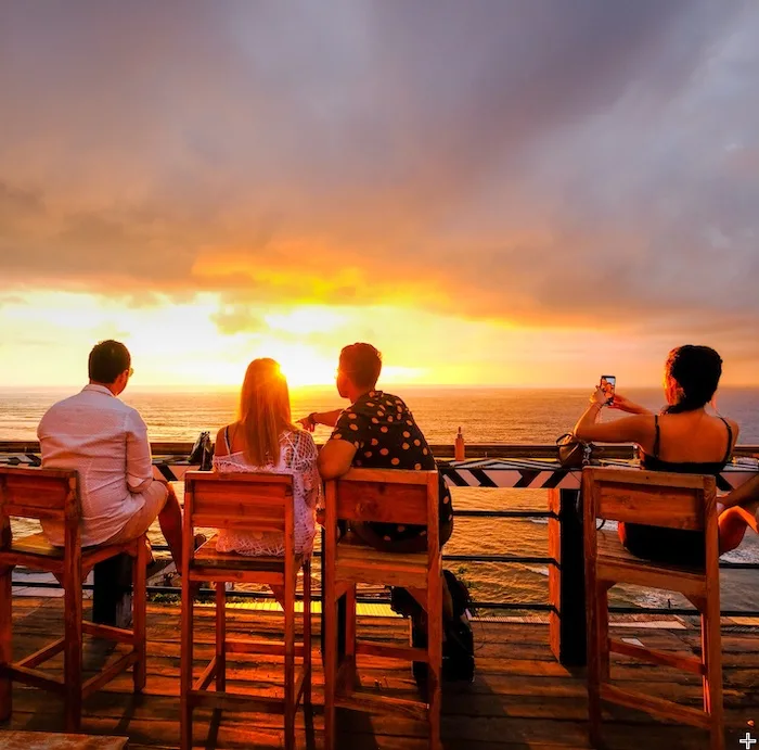 tourists sunset