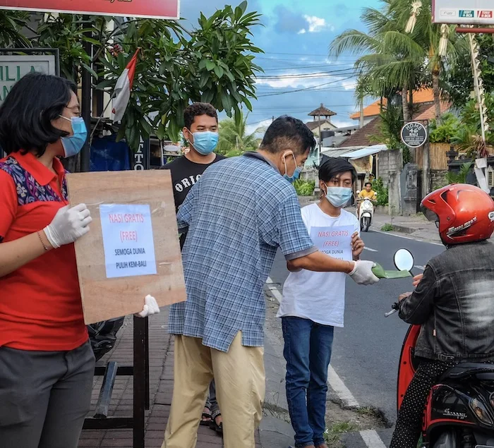 distributing free masks