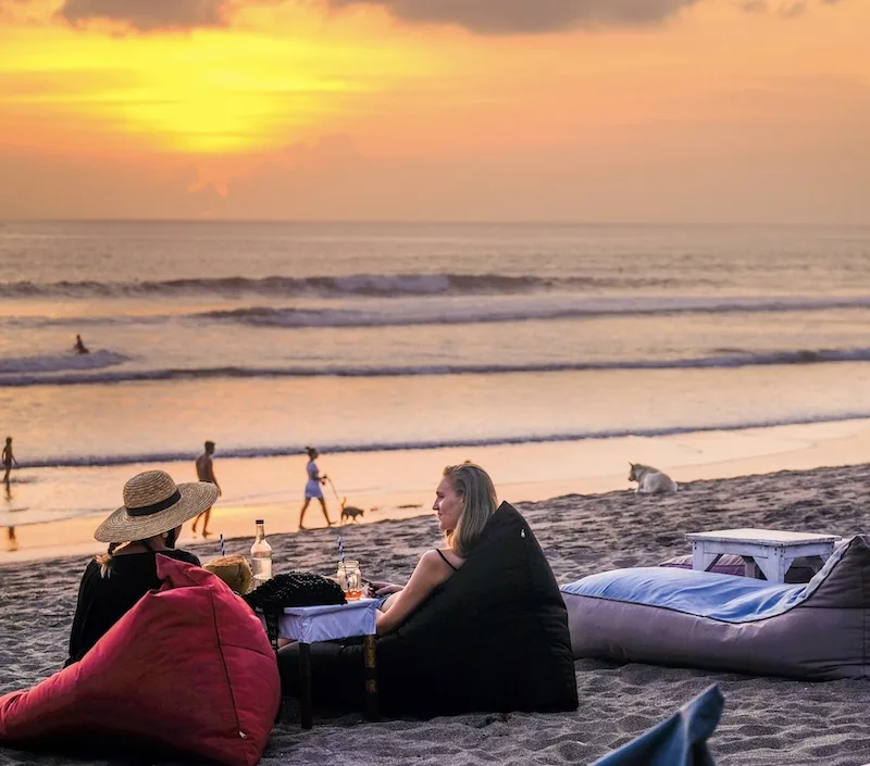 tourists sunset beach Bali