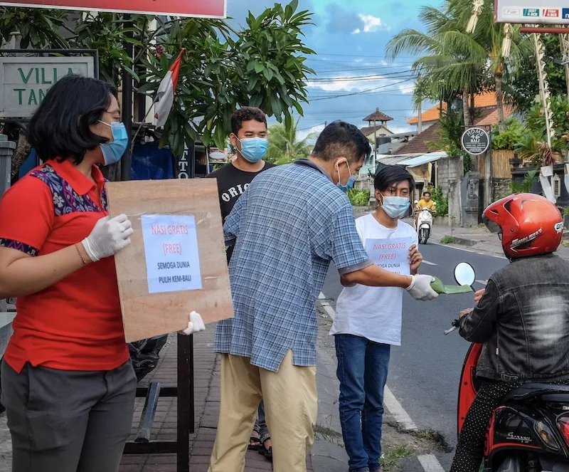 locals distributing masks