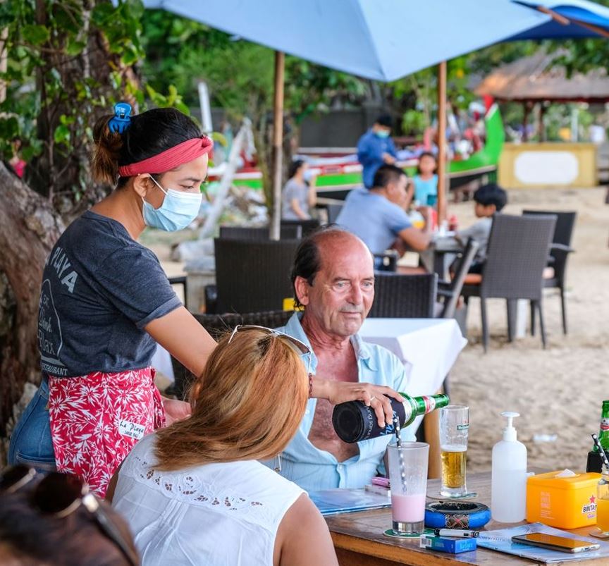 Bali tourists at restaurants