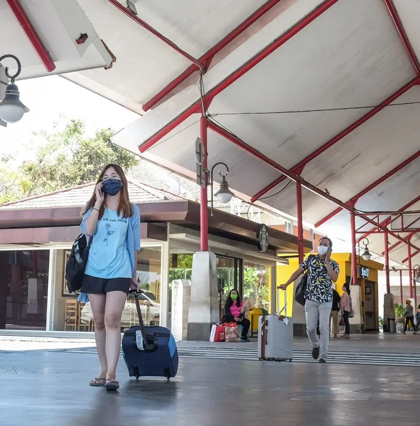 Tourists at arrivals in airport