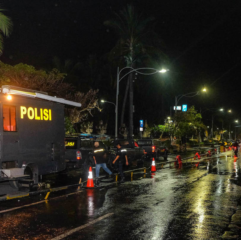 Bali police at night