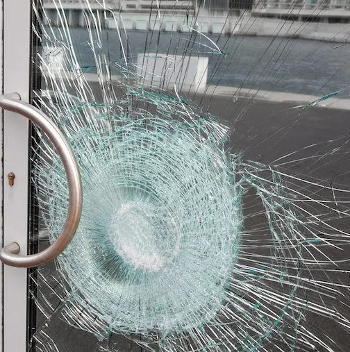 Broken glass door