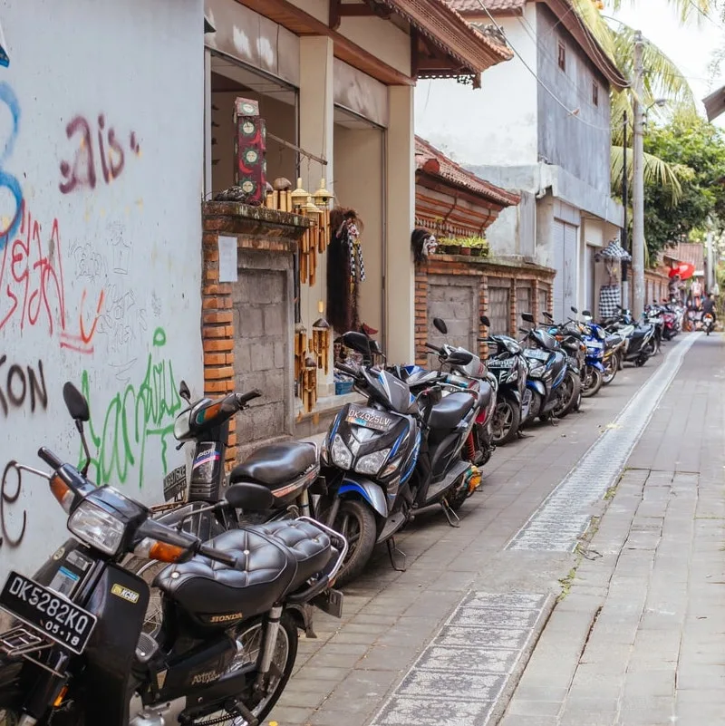 Motorbikes parked in Bali