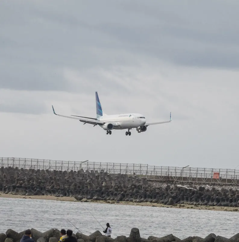 Bali plane arriving at airport