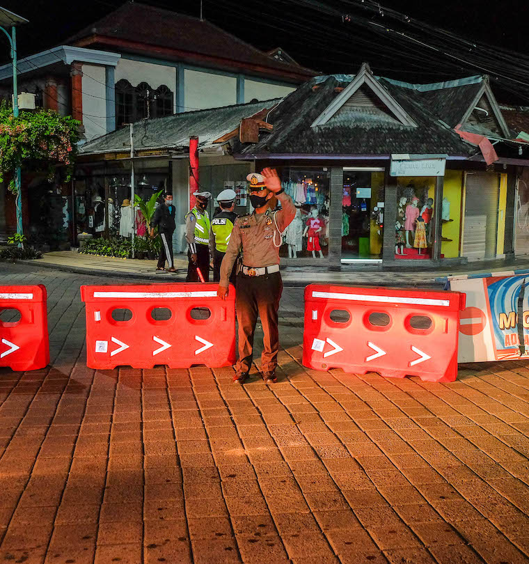 Bali police patrol during new year