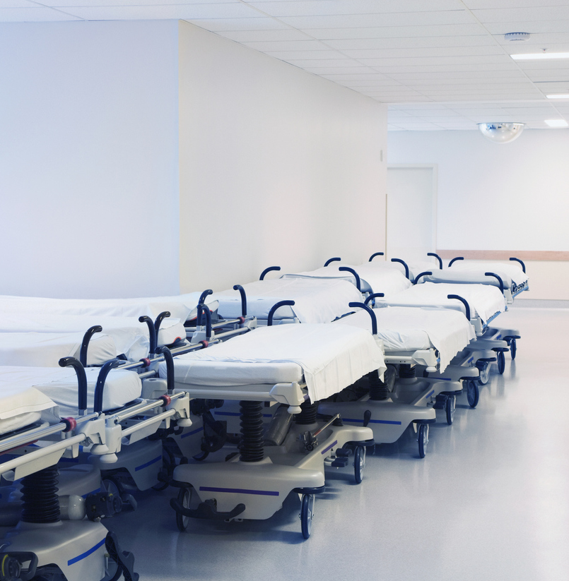 hospital beds along hallway