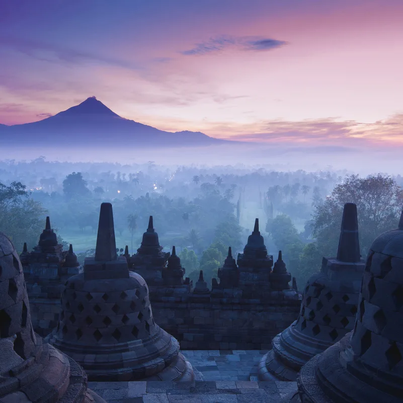 Borobudur Temple is sunrise, Yogyakarta, Java,