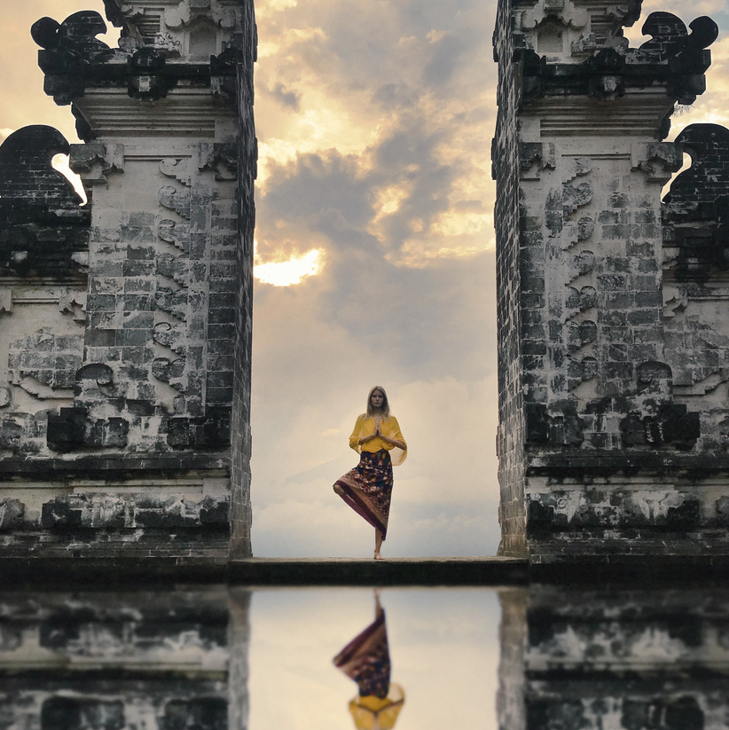 girl standing temple