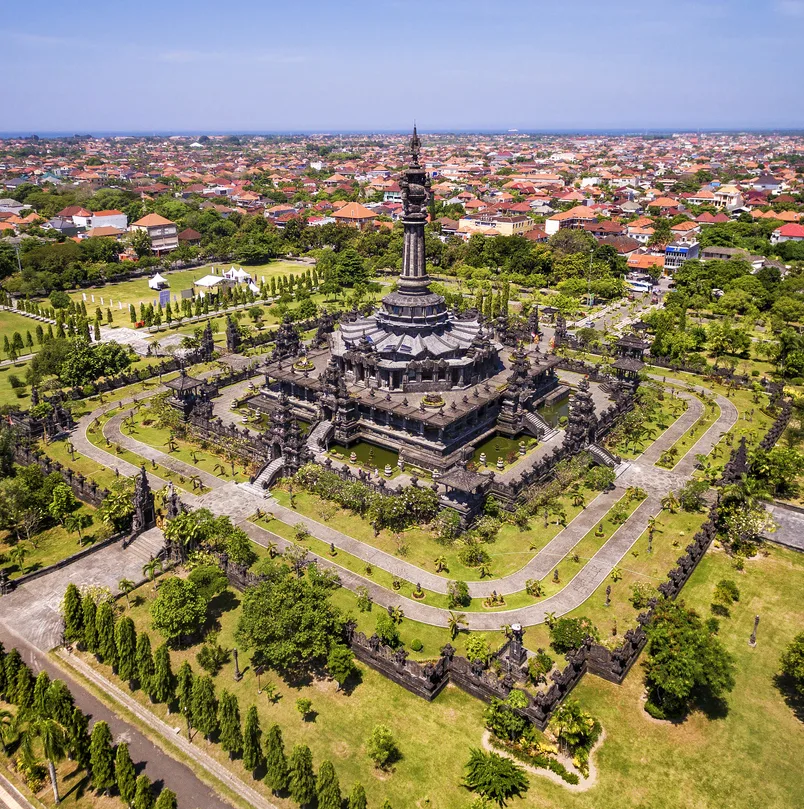 Aerial view of the Bajra Sandi Monument in Denpasar, Bali, Indonesia