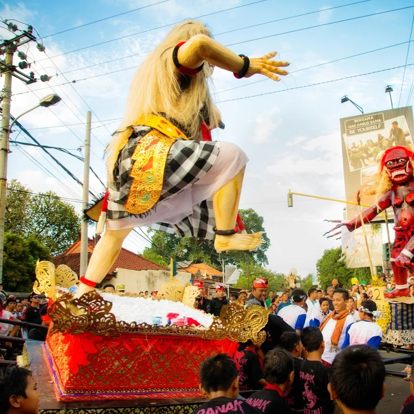 Battle of the Ogoh-Ogohs during Nyepi Ngrupuk parade in Bali
