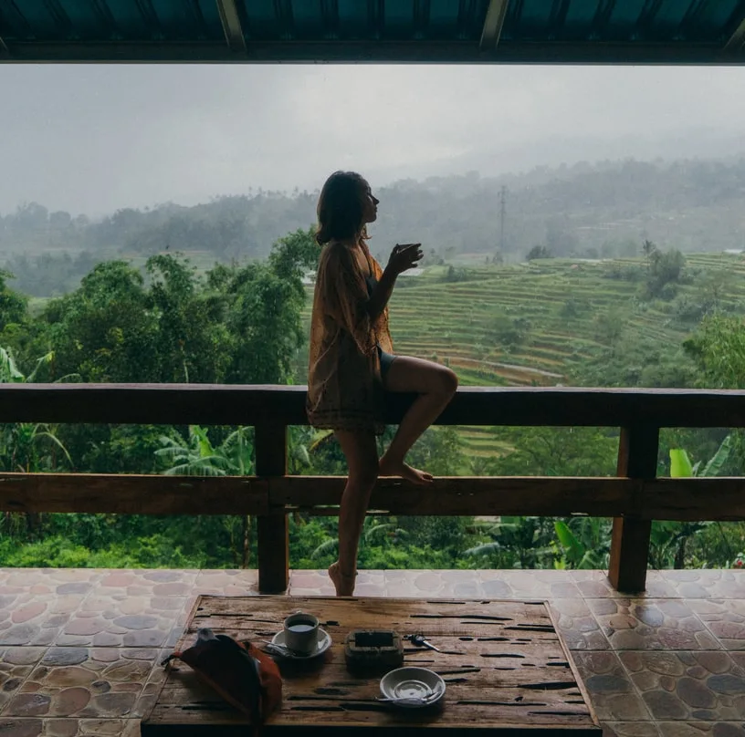 woman bali rice field