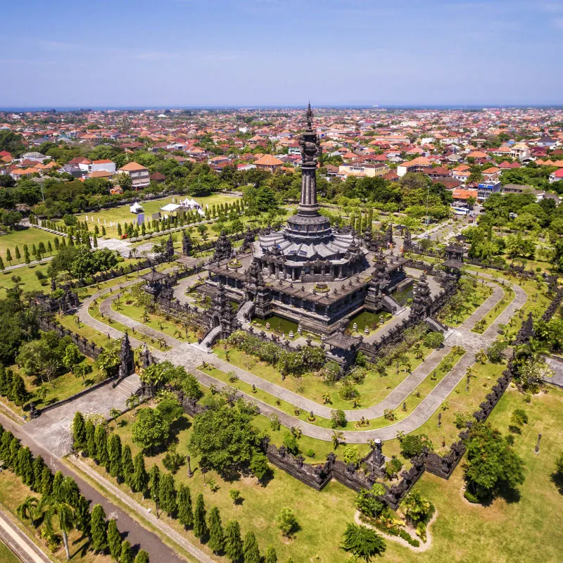 Aerial-view-of-Bajra-Sandhi-Monument-in-Denpasar-