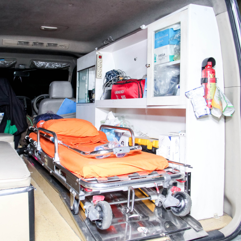 Inside Of An Indoneisan Ambulance With Orange Stretcher