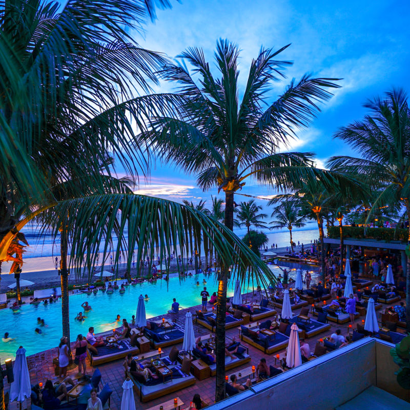 Bali Beach Club For Tourists At Nighttime