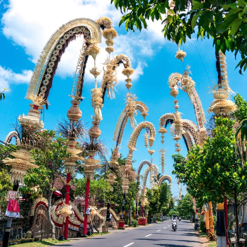 Street-Lined-With-Galungan-Festival-Decorations-In-Bali