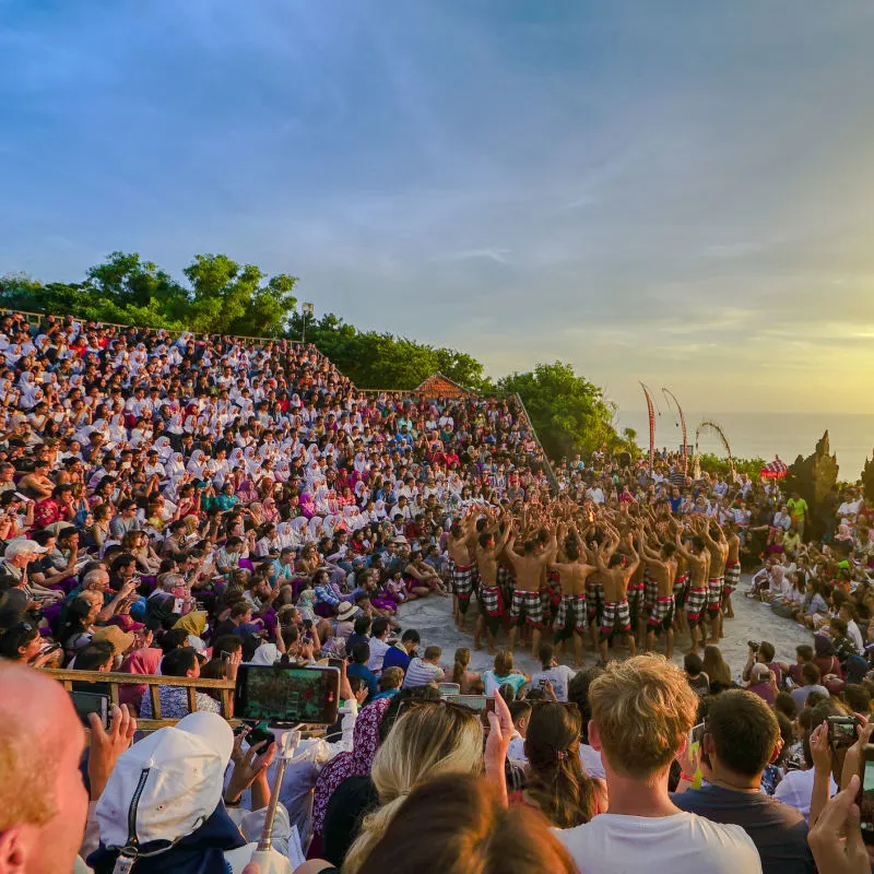 Thousands-Of-Tourists-Fill-Bali-Outdoor-Theatre-To-Watch-Traditional-Kecek-Dance