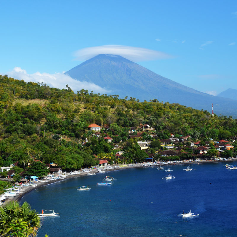 Tulamben-Beach-Close-To-Amed-With-Mount-Agung-In-Background