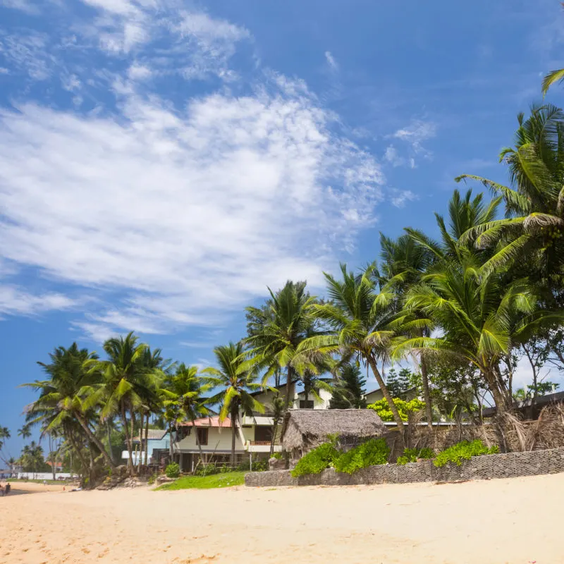 Jimbaran-Beach-In-Bali-With-Blue-Skies-and-Palm-Trees