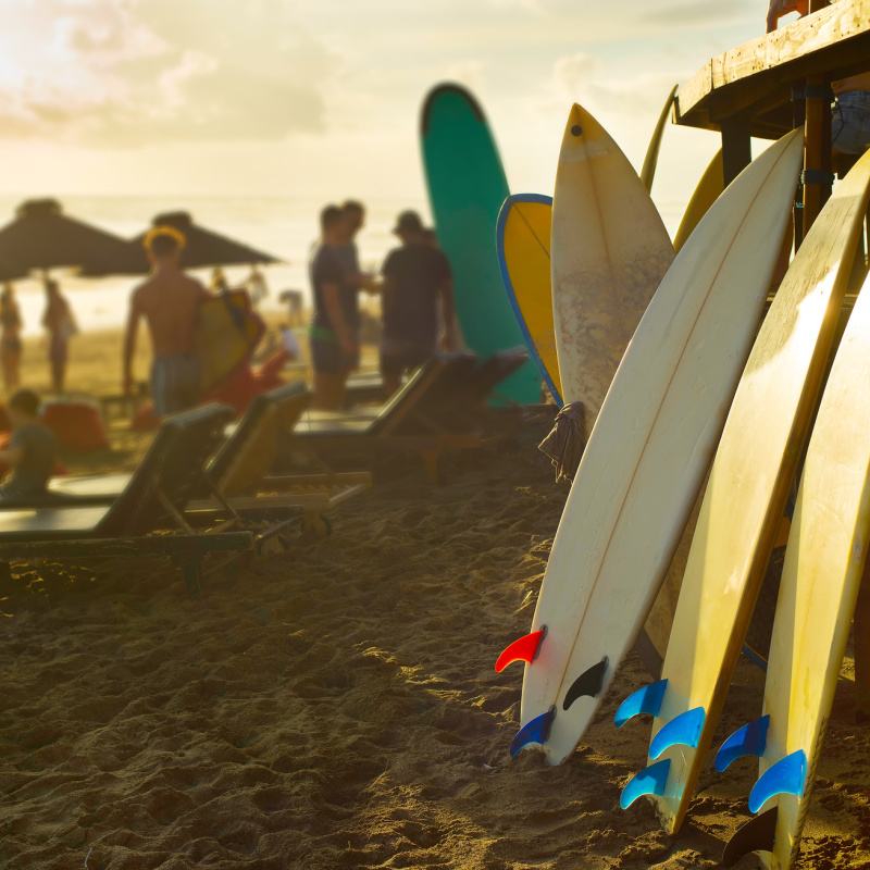 Surfboards-Stack-Up-On-Berawa-Beach-In-Canggu-In-Bali