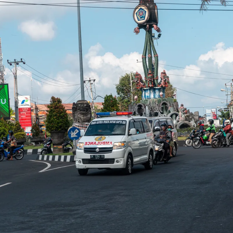Ambulance-Drives-Through-Denpasar-In-Bali