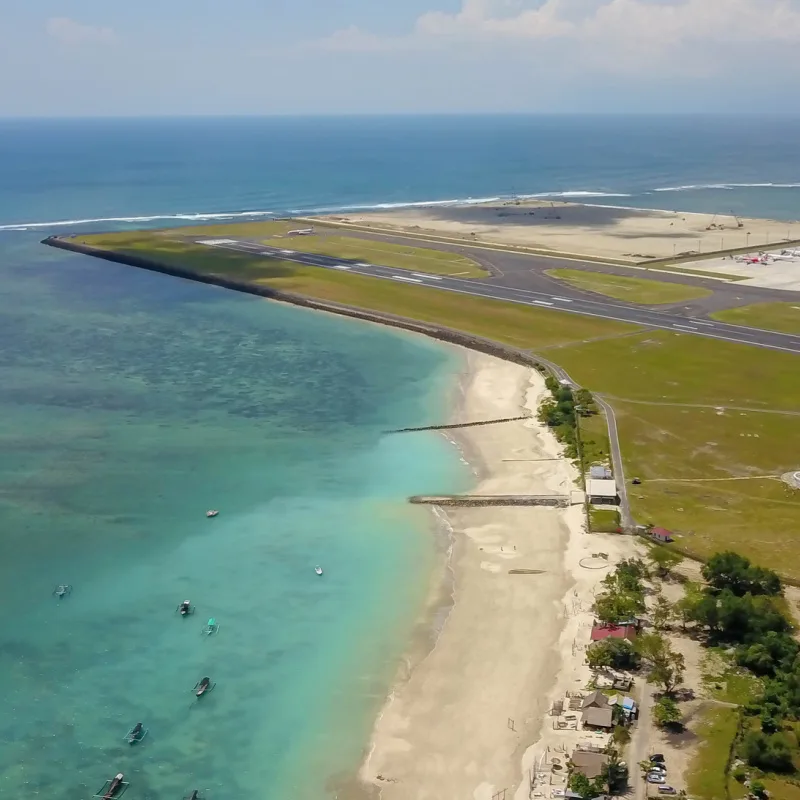 Bali Airport Runway Built On Reclaimed Land Over The Bali Sea