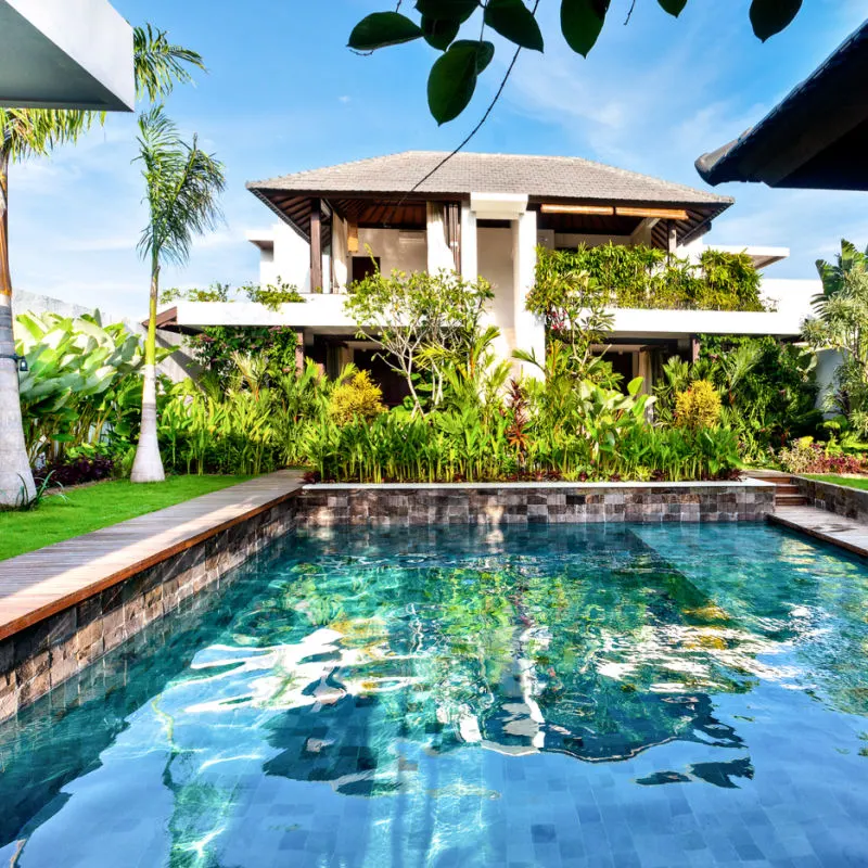 Bali Villa With Palm Trees And Big Swimming Pool