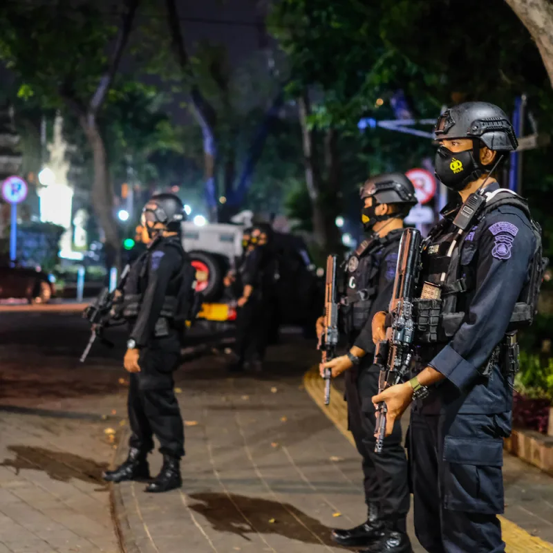 Police-Line-The-Streets-Of-Bali-At-Night-Time