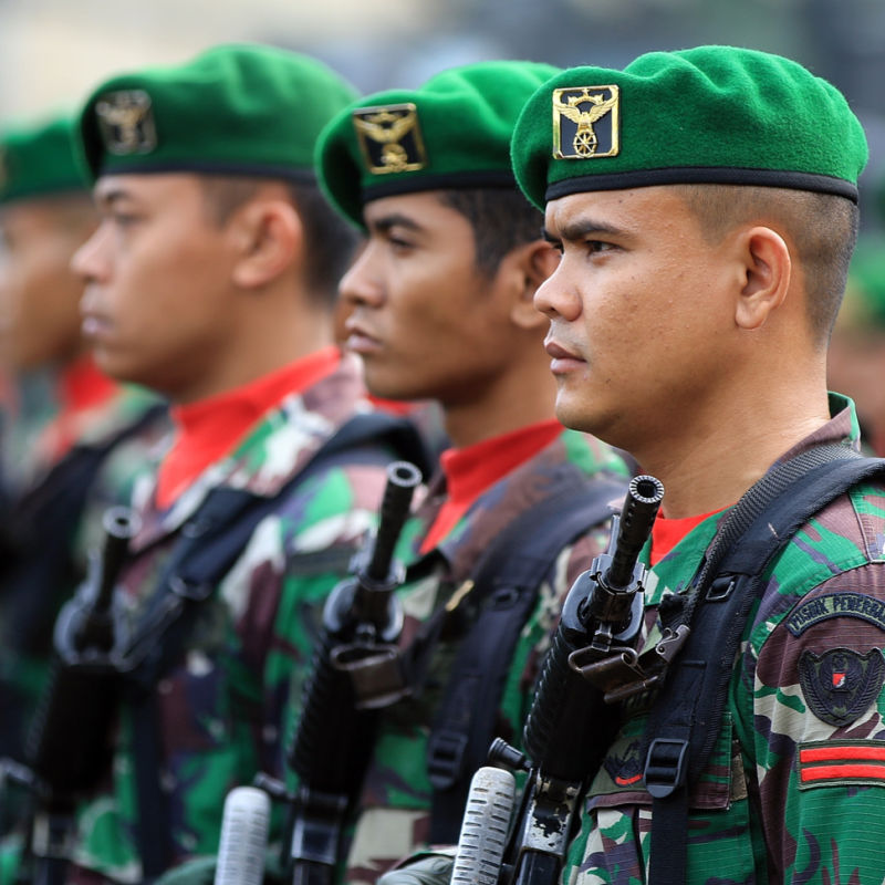 TNI-Indonesian-Army-Officers-Stand-In-Line-Waiting-For-Orders