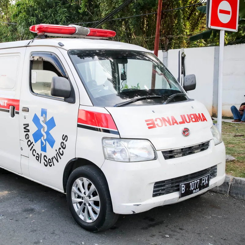 Ambulance In Bali Indonesia Parked At The Side of The Road