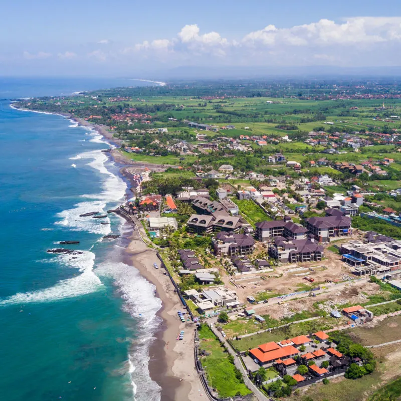 Ariel-Photo-Of-Canggu-Beach-And-Coastal-Landscape-In-Bali