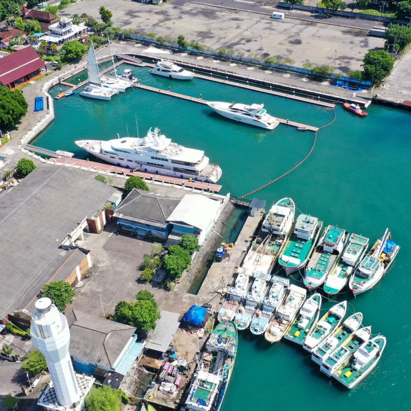 Ariel-View-Of-Bali-Benoa-Harbour-With-Cruise-Ships-Tourist-Boats-and-Fishing-Trawlers