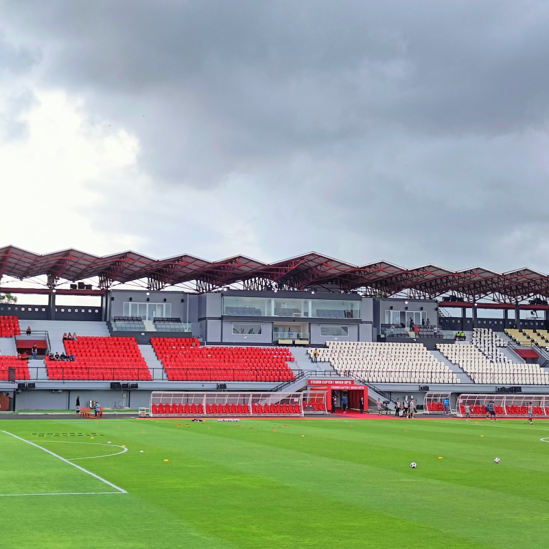 Bali Football Stadium With Red And White Seats Close To Ubud