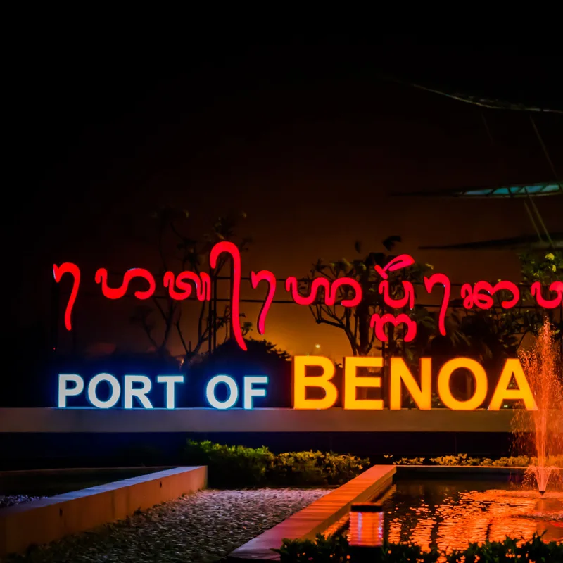 Close Up Of Port Of Benoa Neon Sign