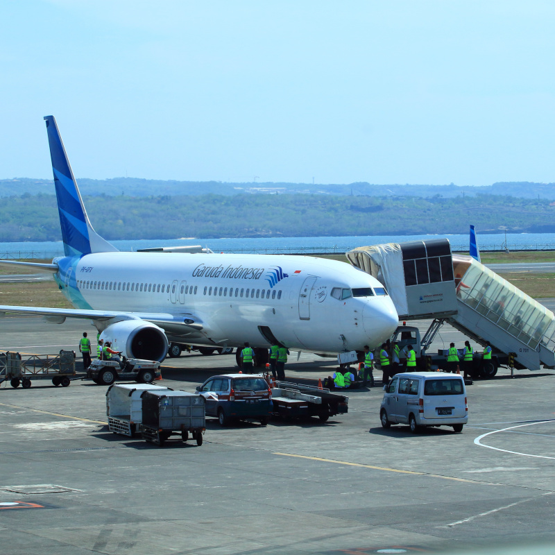 Garuda International Airplane On Bali Airport Runway